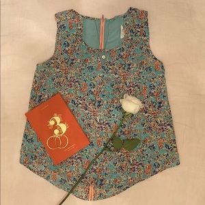 Floral Blouse w/Mesh Zipper Back